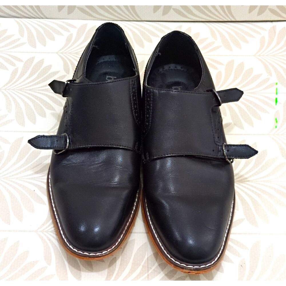Bar III Jesse Men's Black Leather & PU Double Monk Strap Dress Shoes 8.5M 42101
